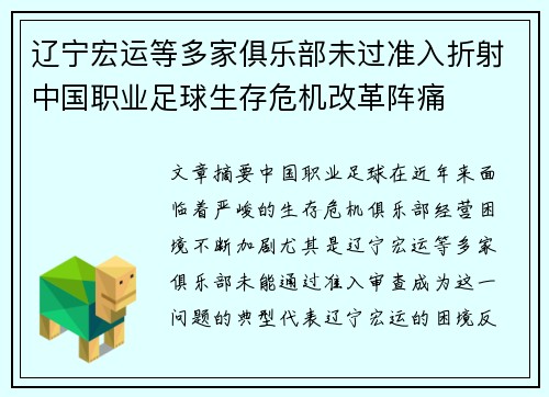 辽宁宏运等多家俱乐部未过准入折射中国职业足球生存危机改革阵痛 辽宁宏运等多家俱乐部未过准入折射中国职业足球生存危机改革阵痛